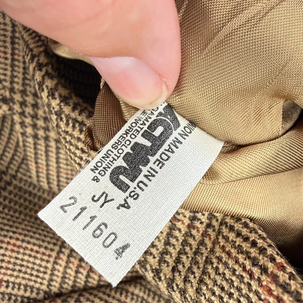 Brooks‎ Brothers Sport Coat VTG 43LG Tan Glen Plaid Two Button Blazer Jacket USA